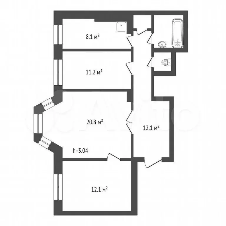 3-к. квартира, 69,4 м, 3/3 эт. - Фото 0