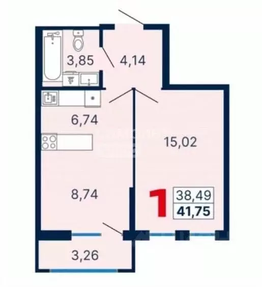 1-к кв. Свердловская область, Екатеринбург ул. Куйбышева, 106 (41.75 ... - Фото 1