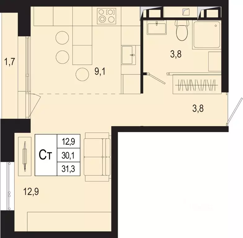 Студия Московская область, Подольск городской округ, д. Борисовка ... - Фото 1