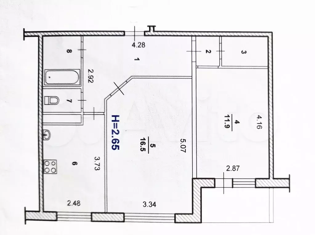 2-к. квартира, 52 м, 3/10 эт. - Фото 0