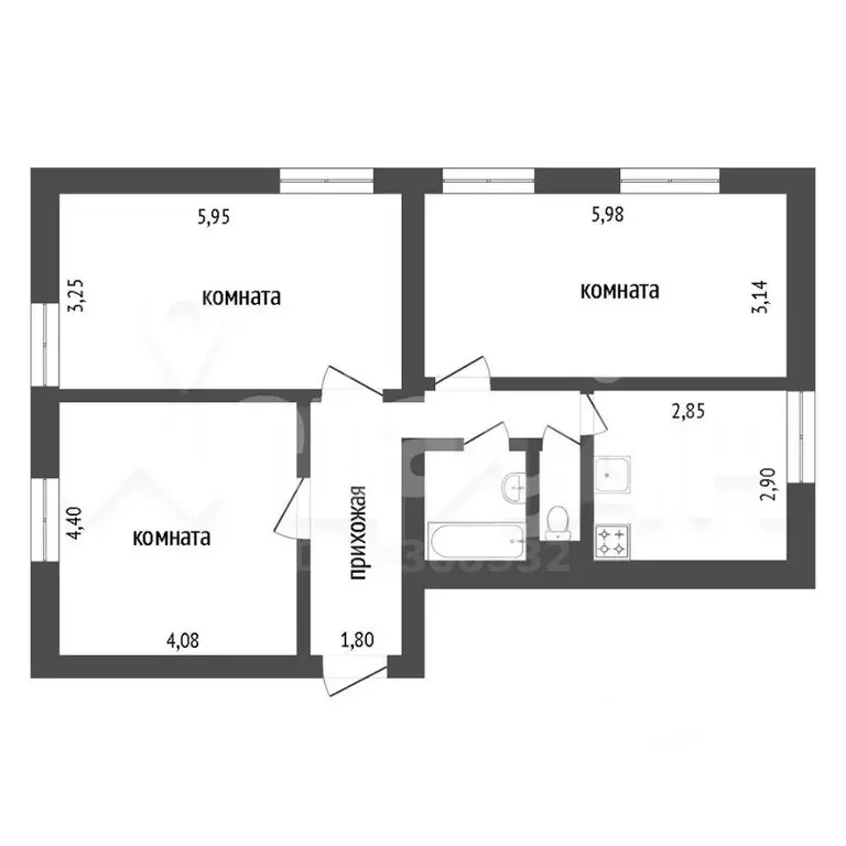 3-к кв. Кемеровская область, Новокузнецк ул. Куйбышева, 18 (79.2 м) - Фото 1