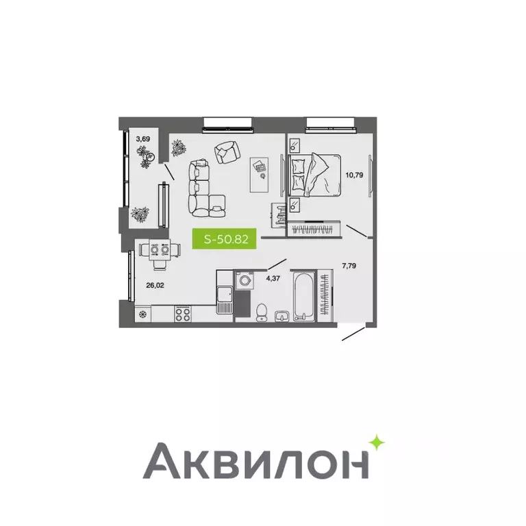 1-к кв. Архангельская область, Архангельск Комсомольская ул. (50.82 м) - Фото 1