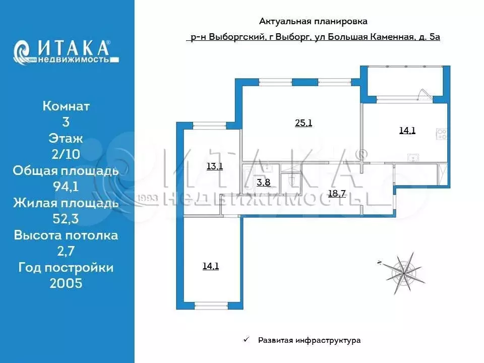 3-к. квартира, 94,1 м, 2/10 эт. - Фото 0