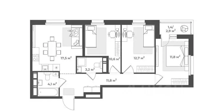 3-к кв. Тверская область, Тверь ул. 2-я Красина, 64 (73.0 м) - Фото 1