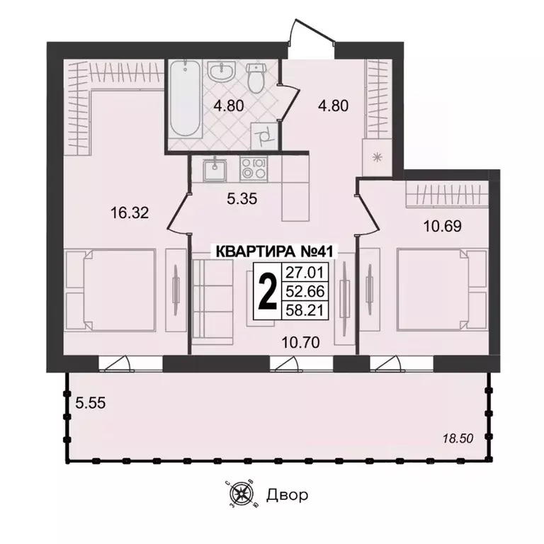 2-к кв. Владимирская область, Муром ул. 1-я Новослободская (58.21 м) - Фото 0