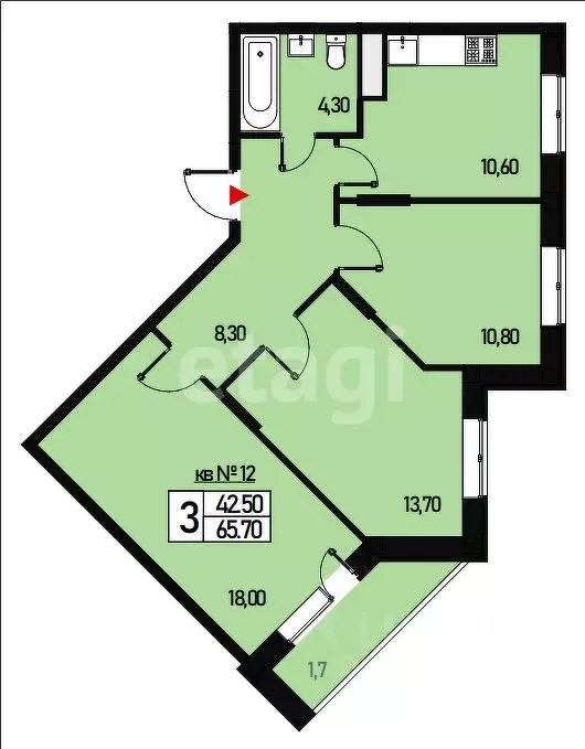 3-к кв. Москва ул. Генерала Донскова, 23к3 (65.7 м) - Фото 1