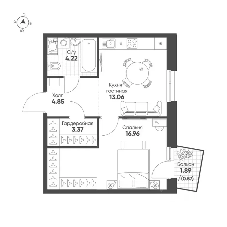 1-к кв. Татарстан, Казань Счастье в Казани жилой комплекс (43.03 м) - Фото 1