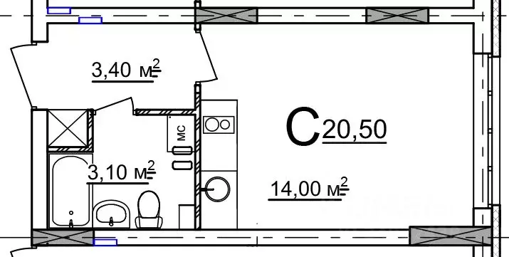 Студия Нижегородская область, Нижний Новгород 52-й кв-л,  (20.5 м) - Фото 0