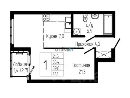 1-к кв. Башкортостан, Уфа Комсомольская ул., 156/1 (39.8 м) - Фото 1