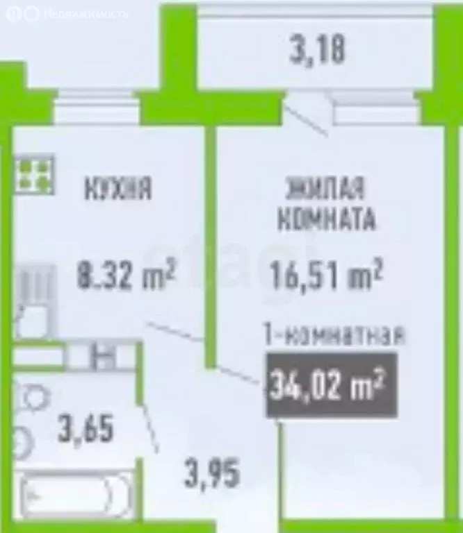 1-комнатная квартира: село Октябрьский, Полесская улица, 12 (32.6 м) - Фото 1