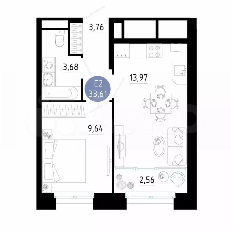 1-к. квартира, 33,6 м, 15/20 эт. - Фото 1