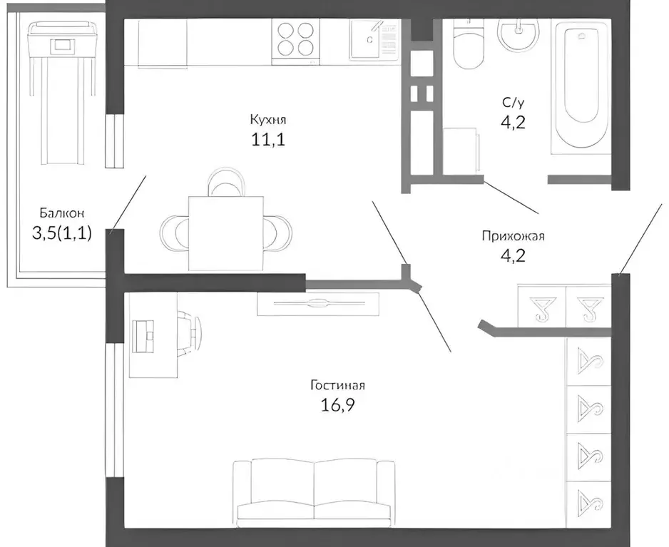 1-к кв. Краснодарский край, Новороссийск ул. Куникова, 55к1 (39.5 м) - Фото 2