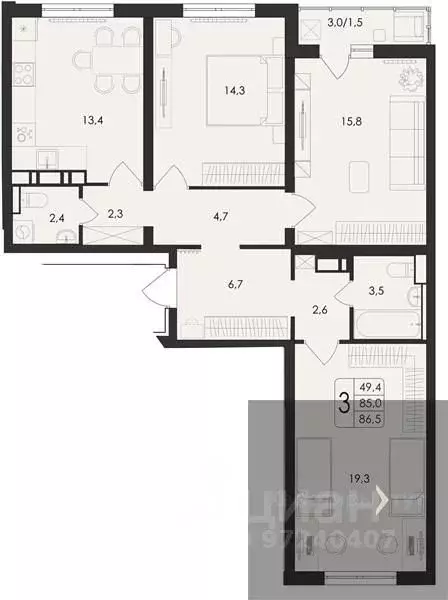 3-к кв. Воронежская область, Воронеж ул. Шишкова, 140Б/21 (86.5 м) - Фото 0