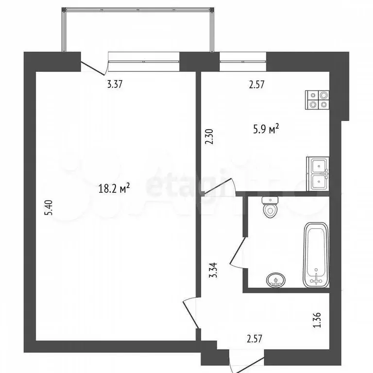 1-к. квартира, 31,6 м, 2/5 эт. - Фото 0