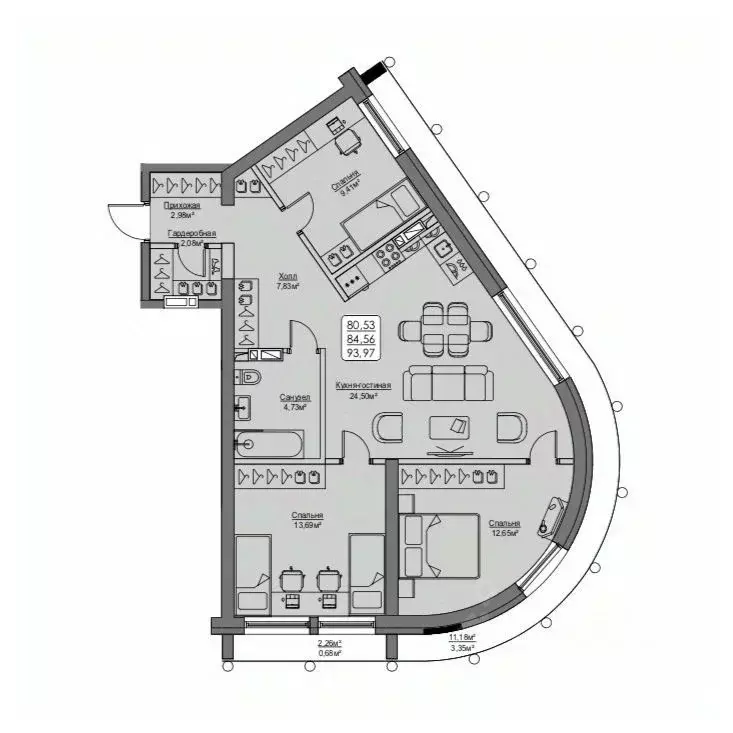 3-к кв. Приморский край, Владивосток ул. Мыс Кунгасный, 3Б (84.56 м) - Фото 1