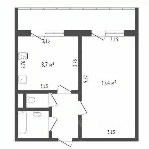 1-к кв. Белгородская область, Белгород ул. Есенина, 54 (34.0 м) - Фото 2