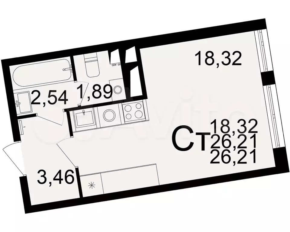 1-к. квартира, 26,2 м, 20/25 эт. - Фото 1