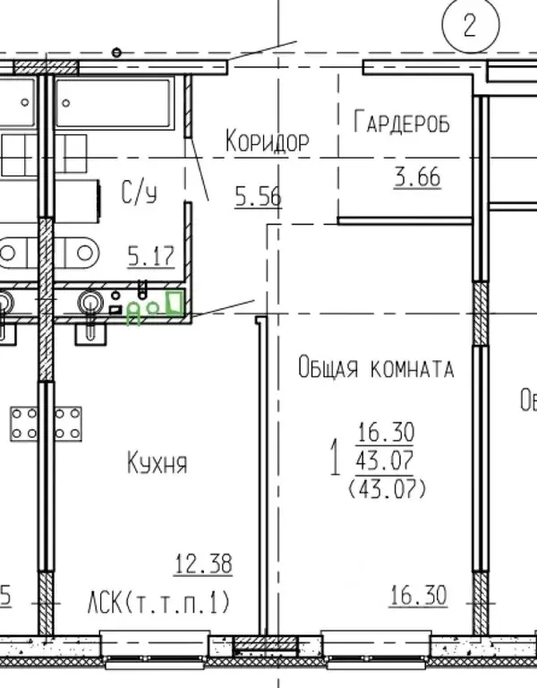 1-к кв. Воронежская область, Воронеж ул. Сергея Лазо (43.07 м) - Фото 0