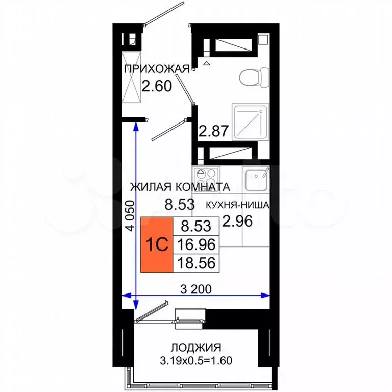 Квартира-студия, 18,6м, 13/25эт. - Фото 1