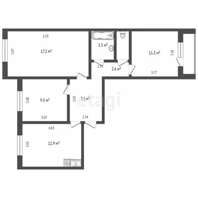 3-комнатная квартира: Тюмень, Уральская улица, 74 (65.3 м) - Фото 1