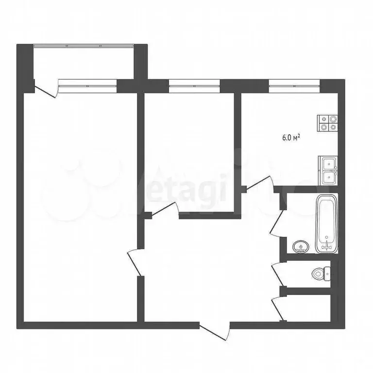 2-к. квартира, 44,8 м, 4/5 эт. - Фото 0