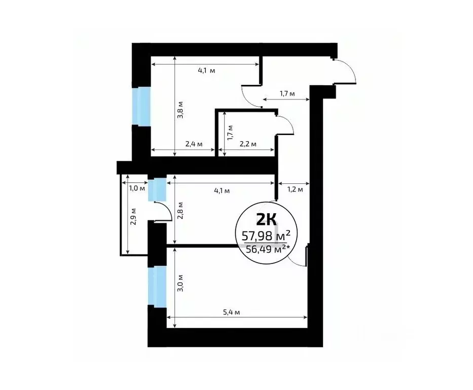 2-к кв. Самарская область, Самара пос. Мехзавод, 1-й кв-л, 50 (57.98 ... - Фото 2