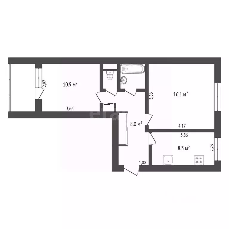 2-к кв. Амурская область, Благовещенск Институтская ул., 28 (49.2 м) - Фото 0