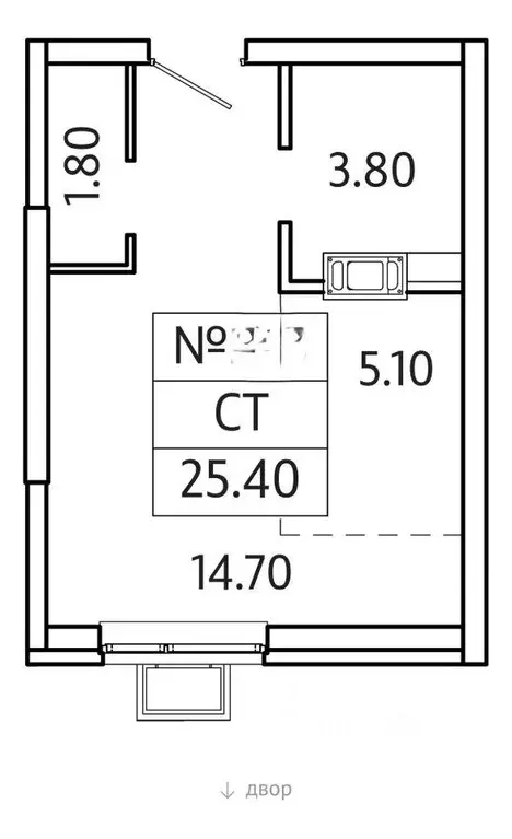 Квартира, студия, 25.4 м - Фото 1