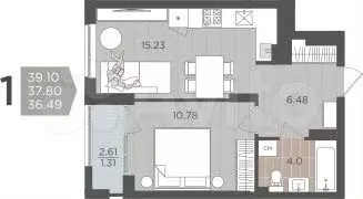 1-к. квартира, 37,8 м, 3/9 эт. - Фото 1