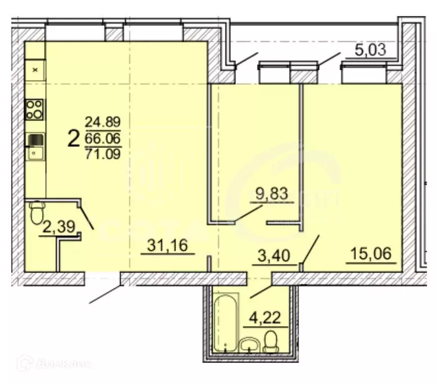 Продаётся 2-к квартира, 71.09 м - Фото 0