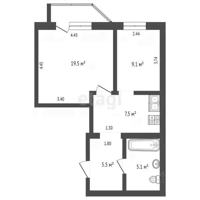2-к кв. Ямало-Ненецкий АО, Ноябрьск ул. Цоя, 17А (49.0 м) - Фото 1