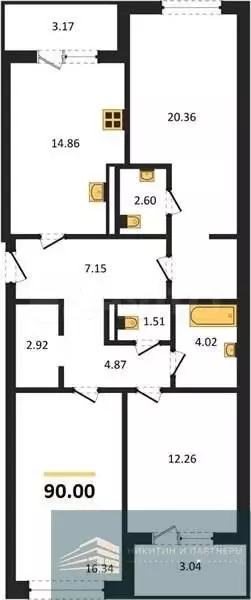 3-к. квартира, 90 м, 6/24 эт. - Фото 0