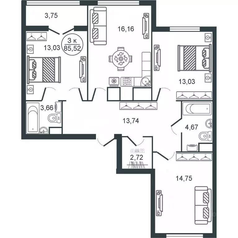 3-к кв. Тверская область, Тверь Южный мкр,  (85.52 м) - Фото 0