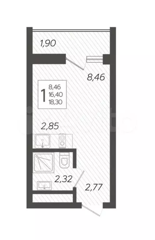 Квартира-студия, 17,4 м, 7/19 эт. - Фото 1