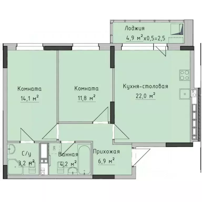 2-к кв. Удмуртия, Ижевск ул. Холмогорова, 89 (64.1 м) - Фото 0