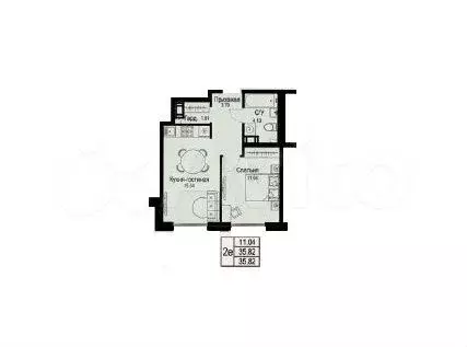 2-к. квартира, 36 м, 4/6 эт. - Фото 1