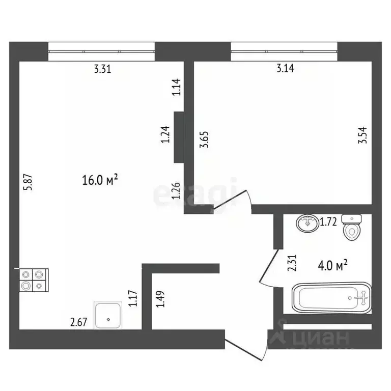 1-к кв. Тюменская область, Тюмень ул. Василия Подшибякина, 11 (38.2 м) - Фото 2