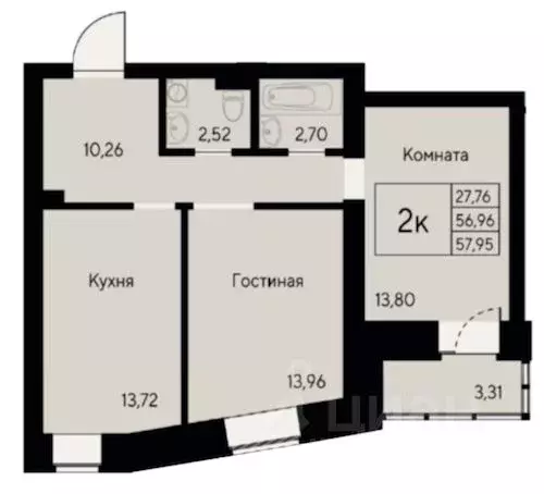 2-к кв. Красноярский край, Красноярск ул. Елены Стасовой, с1 (57.95 м) - Фото 0