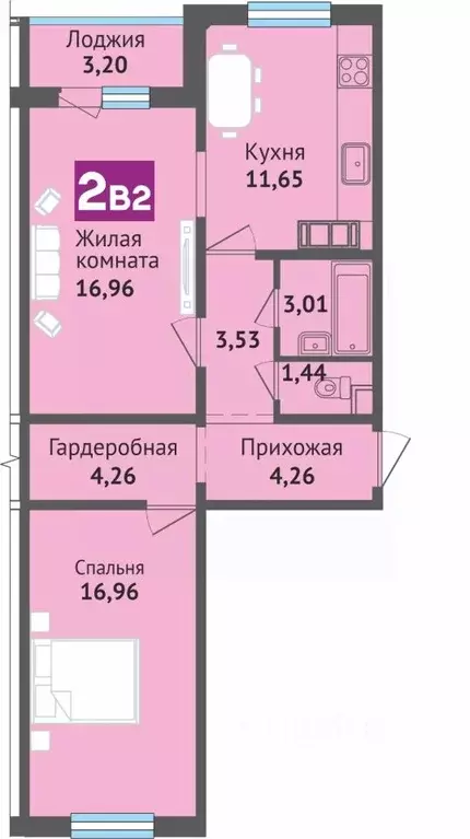 2-к кв. Чувашия, Чебоксары ул. Богдана Хмельницкого, 129 (65.26 м) - Фото 1