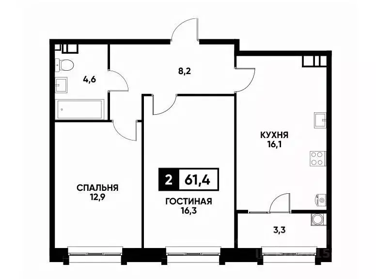 2-к кв. Ставропольский край, Ставрополь ул. Андрея Голуба, 14 (61.4 м) - Фото 0