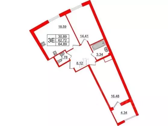 2-к кв. Санкт-Петербург наб. Миклухо-Маклая, 1к1 (64.89 м) - Фото 0