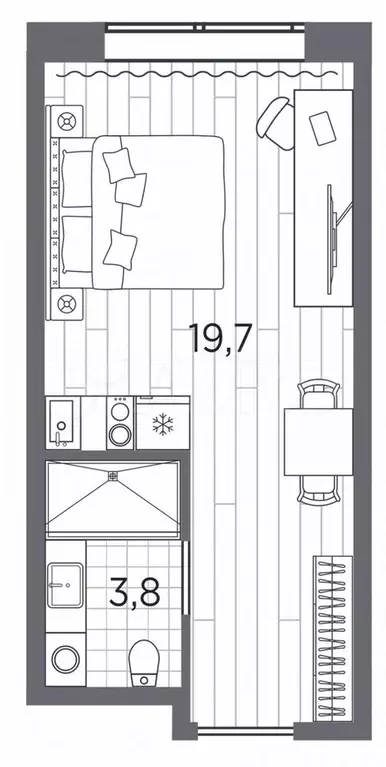 Апартаменты-студия, 23,5 м, 3/13 эт. - Фото 0