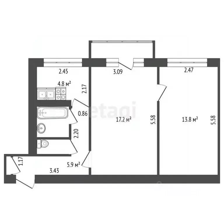 2-к кв. Ленинградская область, Гатчина ул. Урицкого, 21 (45.7 м) - Фото 1