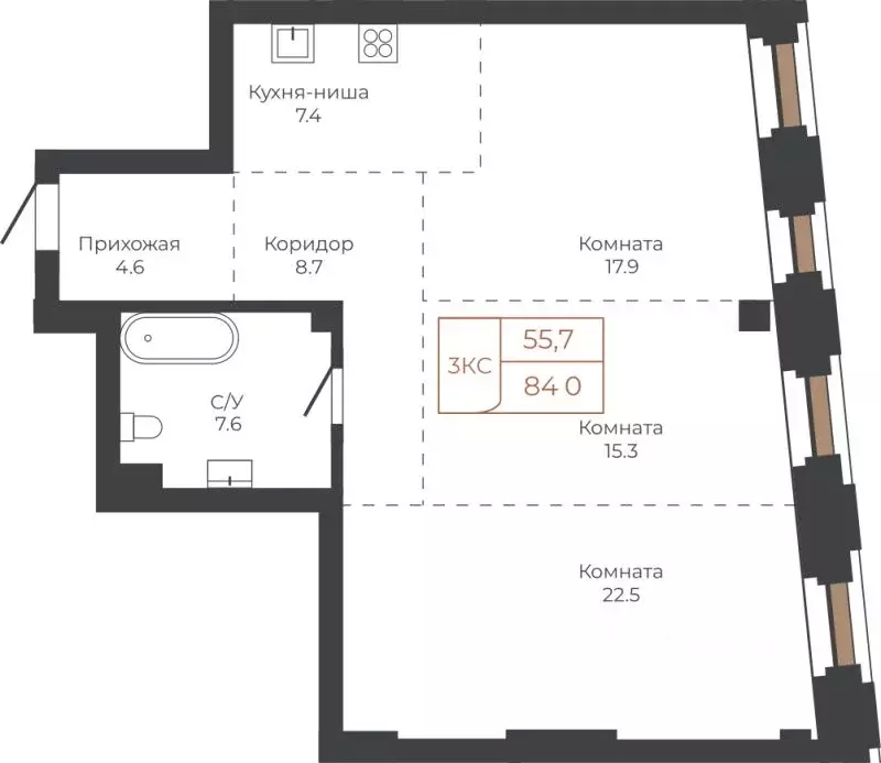 3-к кв. Алтайский край, Барнаул пл. Баварина, 8к2 (84.0 м) - Фото 1