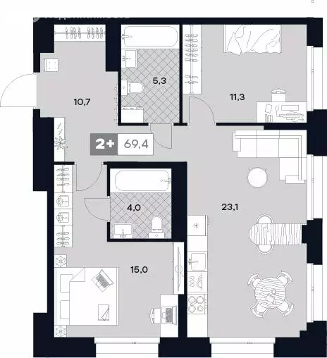 2-комнатная квартира: Москва, Лодочная улица, 27к2 (69.4 м) - Фото 0