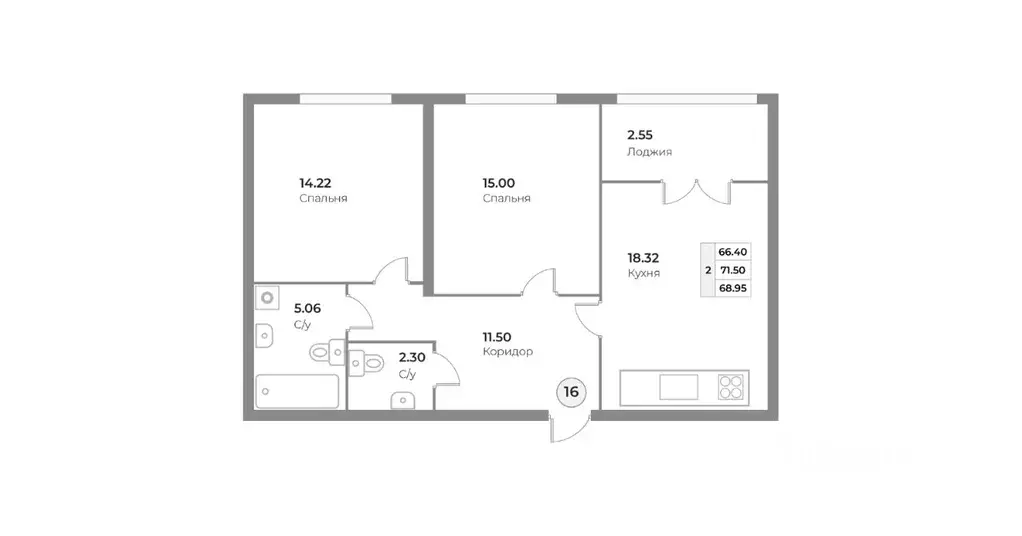 2-к кв. Калининградская область, Калининград ул. Ватутина, 38 (69.0 м) - Фото 2