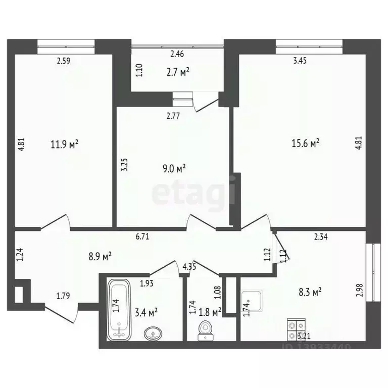 3-к кв. Тюменская область, Тюменский муниципальный округ, Винзили рп ... - Фото 2