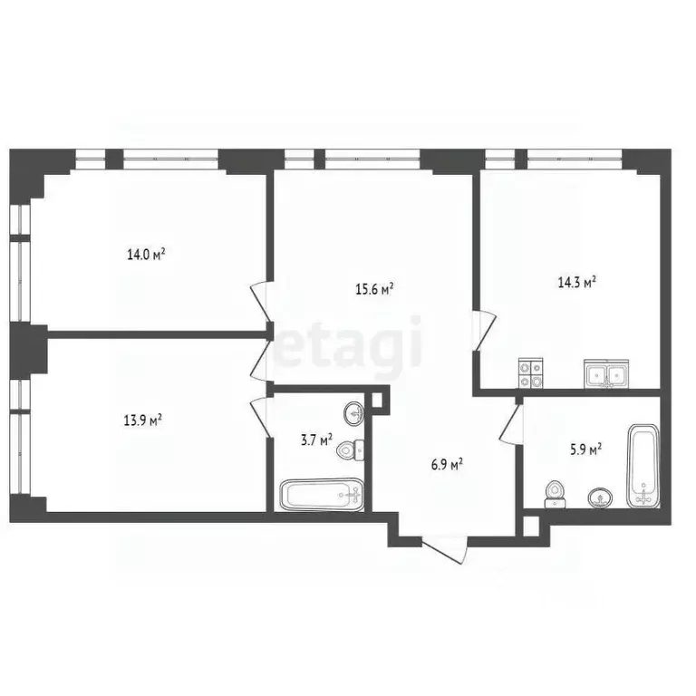 3-к кв. Москва Озерная ул., 1к2/5 (76.1 м) - Фото 2