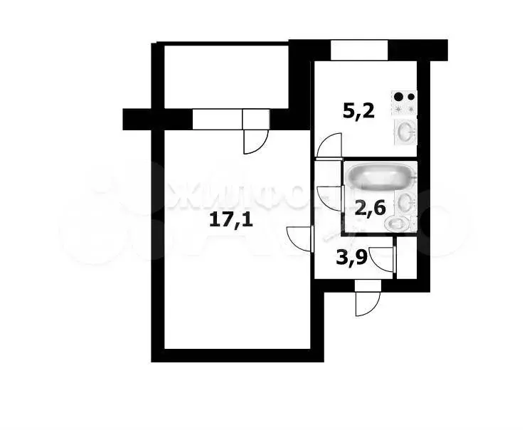 1-к. квартира, 29,7 м, 9/9 эт. - Фото 0