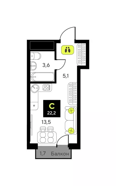 Квартира-студия: Тюмень, улица Первооткрывателей, 9 (22.2 м) - Фото 1